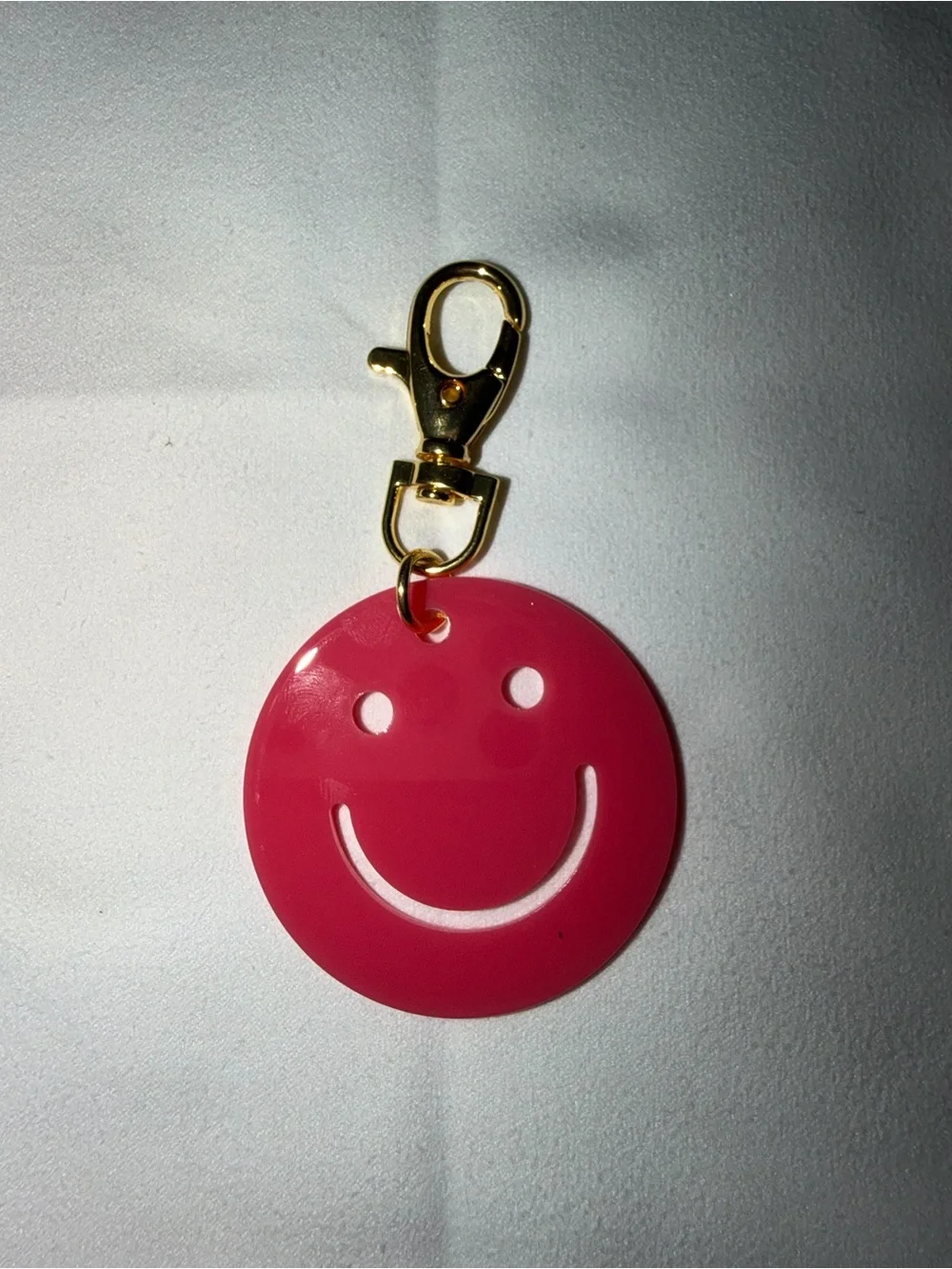 Hot Pink Smiley Face Keychain